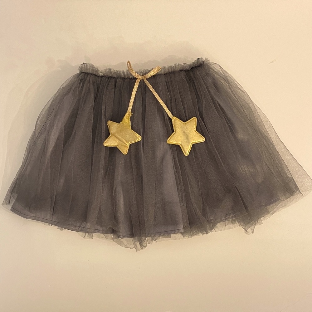 Toddler Girl’s Gray Tulle Skirt with Gold Star Accents